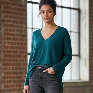 Old Navy $58 XL Teal Wool Angora Blend Deep V-Neck Ribbed Sleeves Y2K Sweater